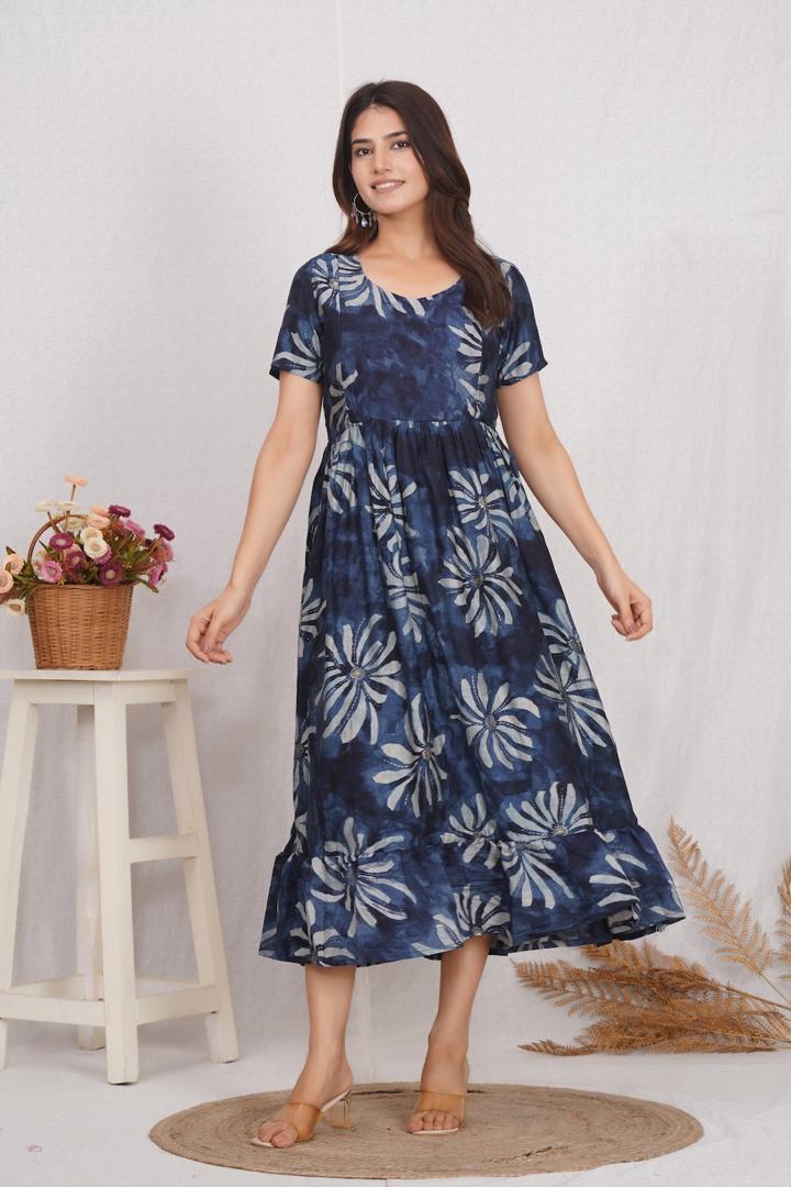 Classic Blue Maternity Feeding Dress