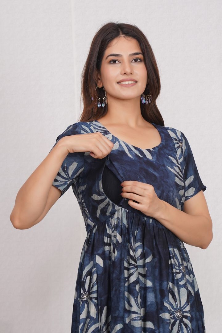 Classic Blue Maternity Feeding Dress