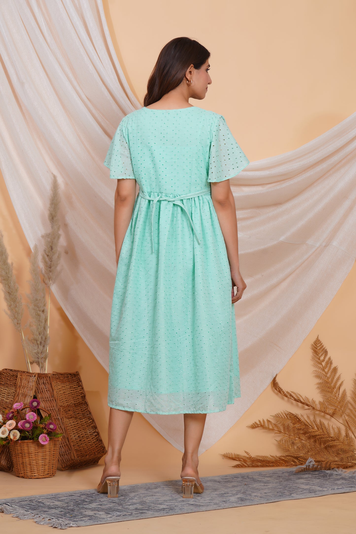 Calm Blue Chikankari Feeding Dress