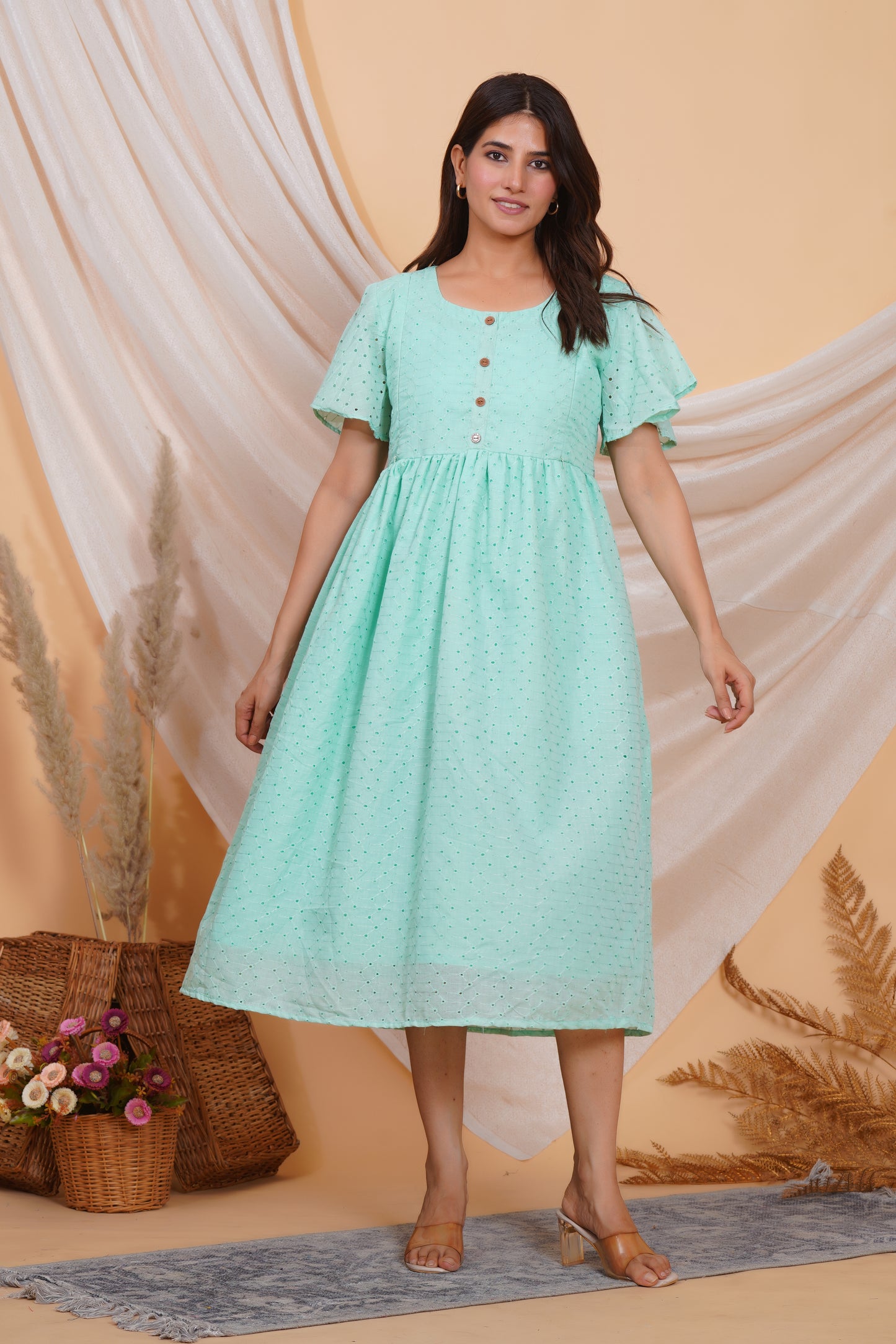 Calm Blue Chikankari Feeding Dress
