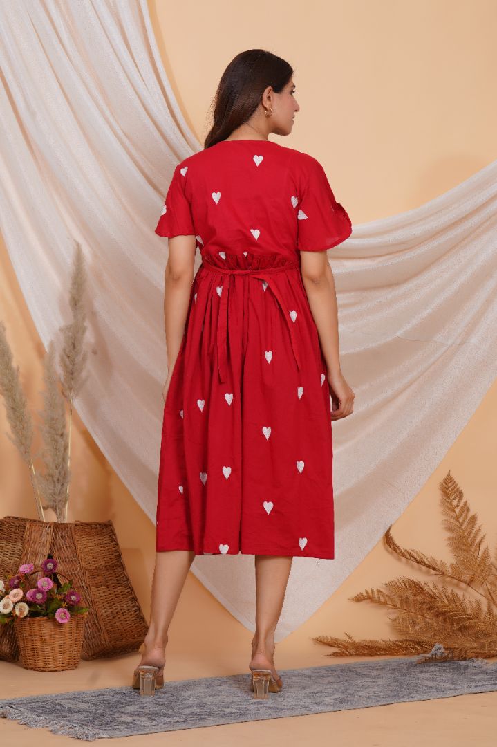 Cheerful Red Printed Feeding Dress