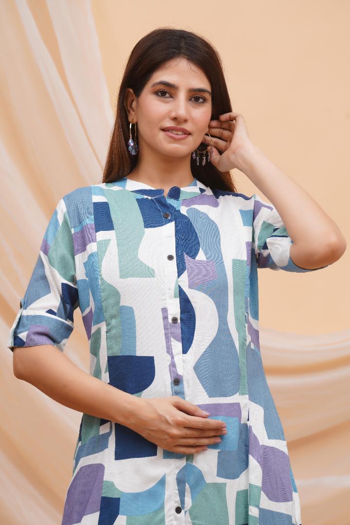 Electric Blue Abstract Feeding Kurti