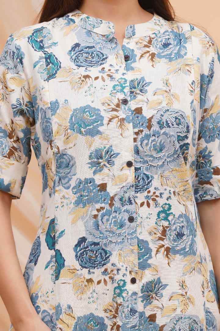 Blue Printed Flax Maternity Kurta