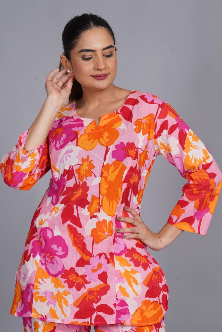 Multi Floral Post Partum Feeding Coord Set