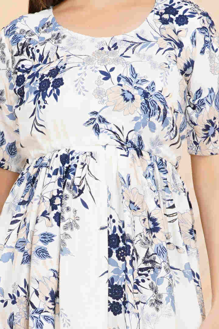 Royal Blue Printed Zipless Feeding Dress