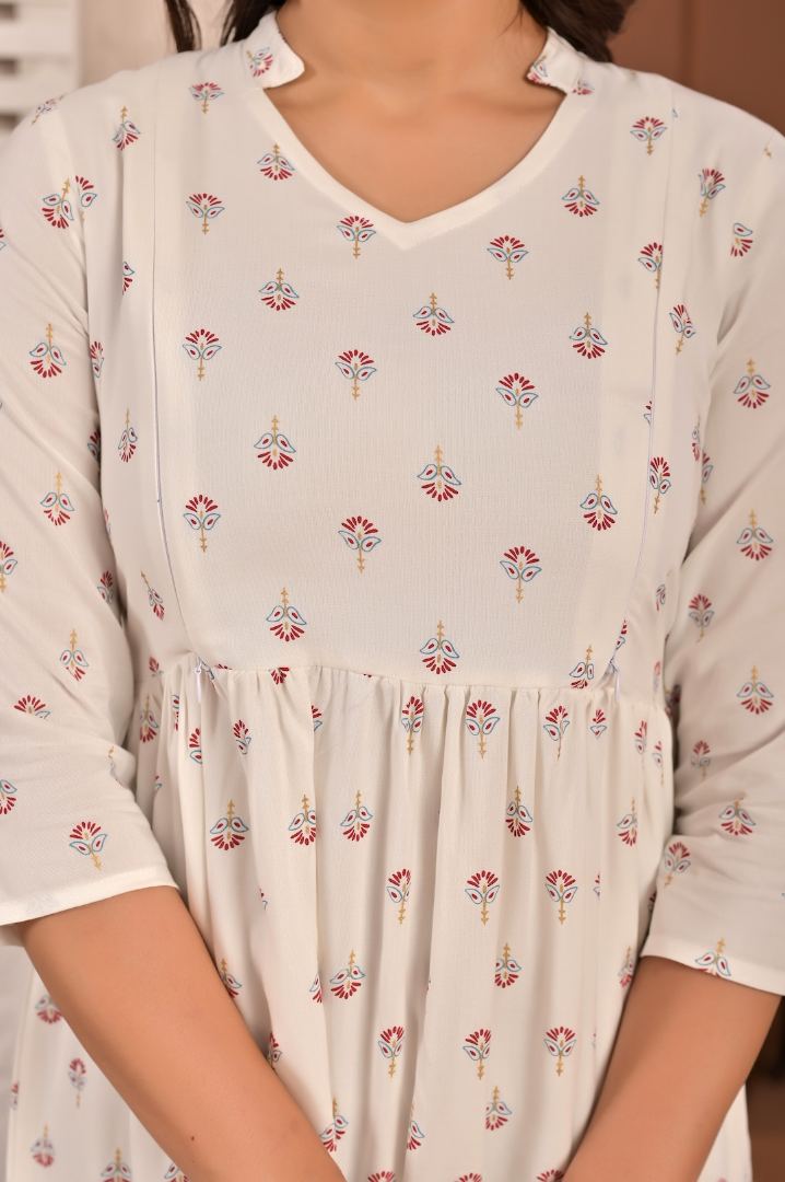 Pristine White Printed Feeding Kurta