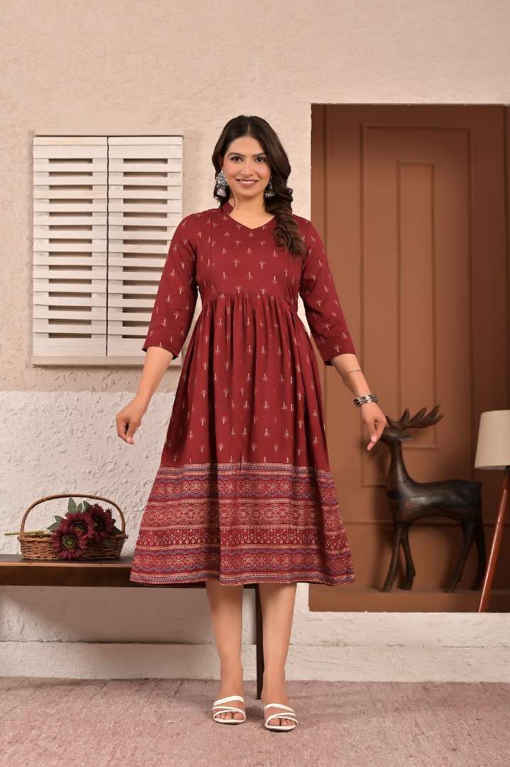 Crimson Printed Feeding Kurta