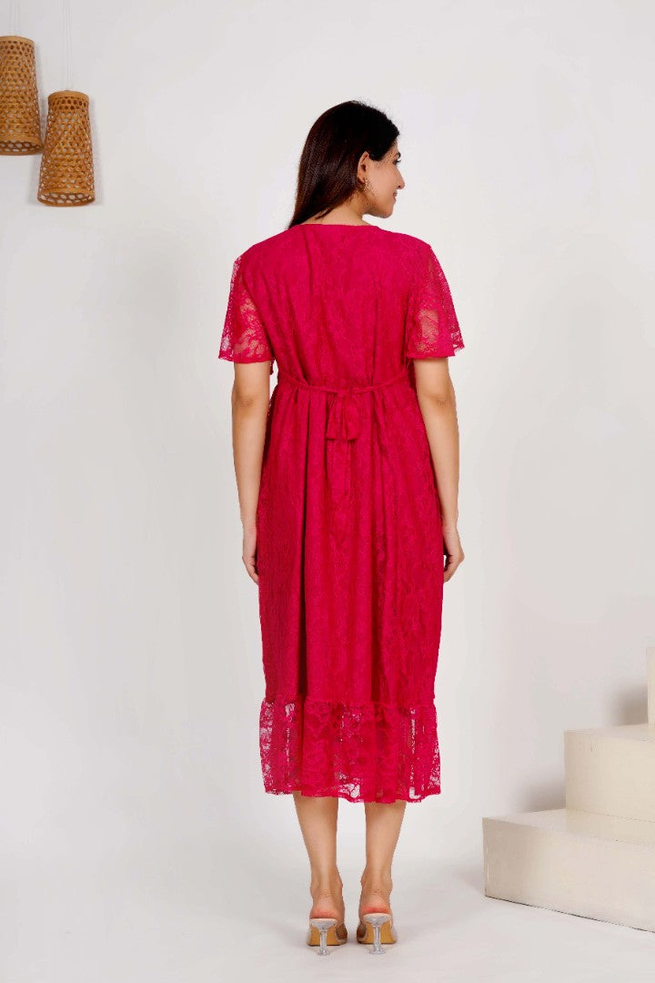 Raspberry Sorbet Lace Nursing Dress