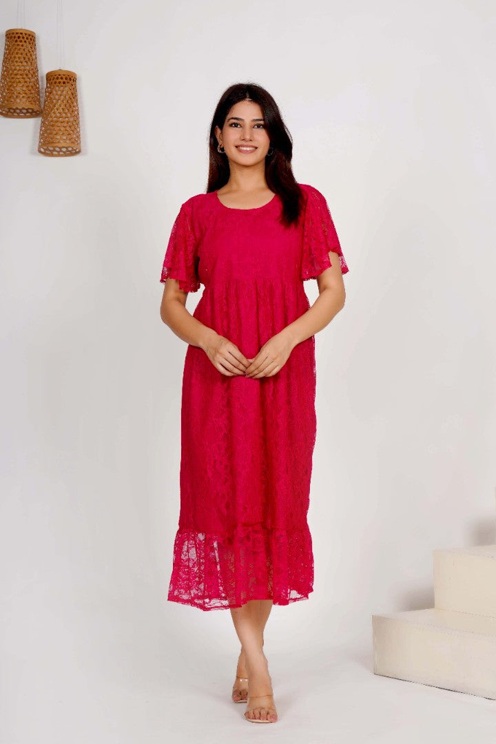 Raspberry Sorbet Lace Nursing Dress