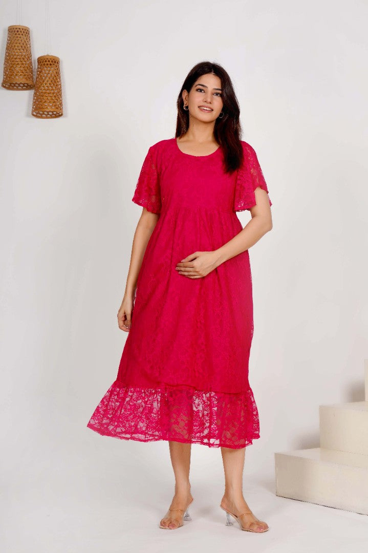 Raspberry Sorbet Lace Nursing Dress