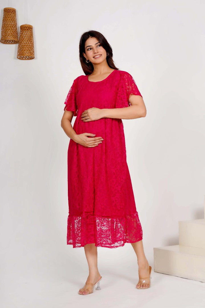 Raspberry Sorbet Lace Nursing Dress