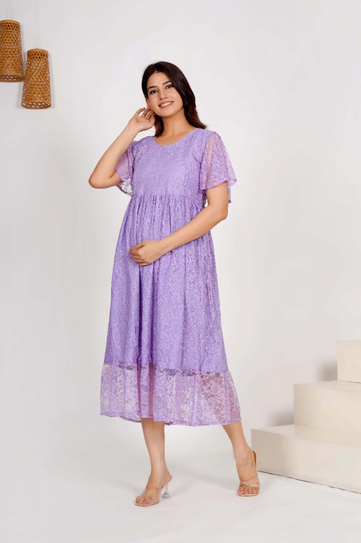 Lilac Lace Maternity Dress