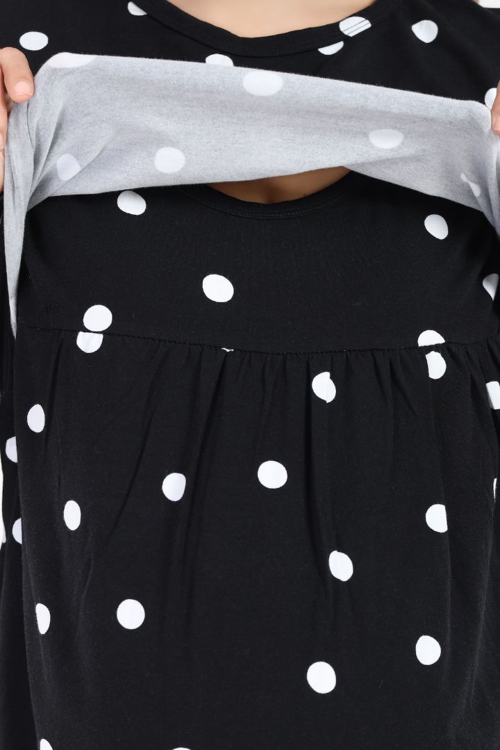 Black Polka Dot Zipless Feeding Nightie