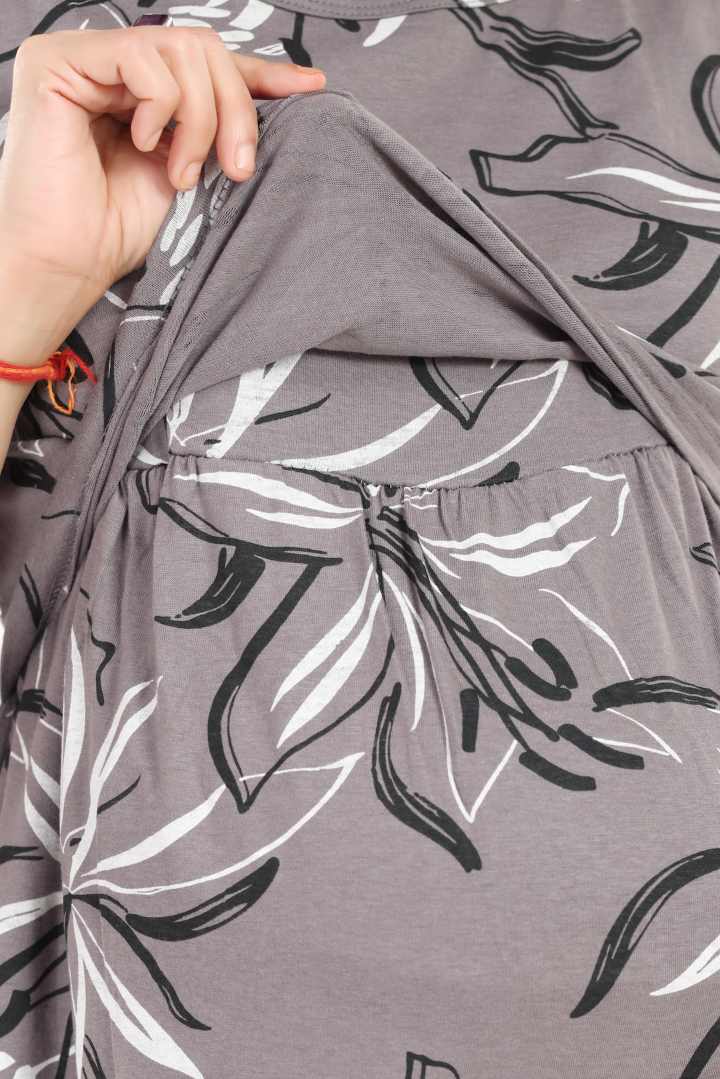 Cement Hibiscus Print Zipless Feeding Nightie