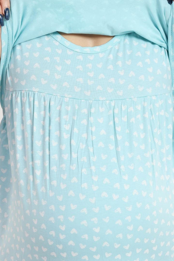 Crystal Blue Heart Printed Nightie