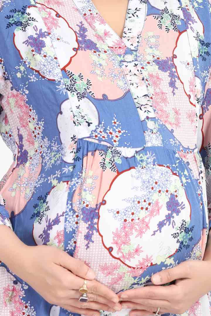 Celestial Blue Printed Feeding Coord Set