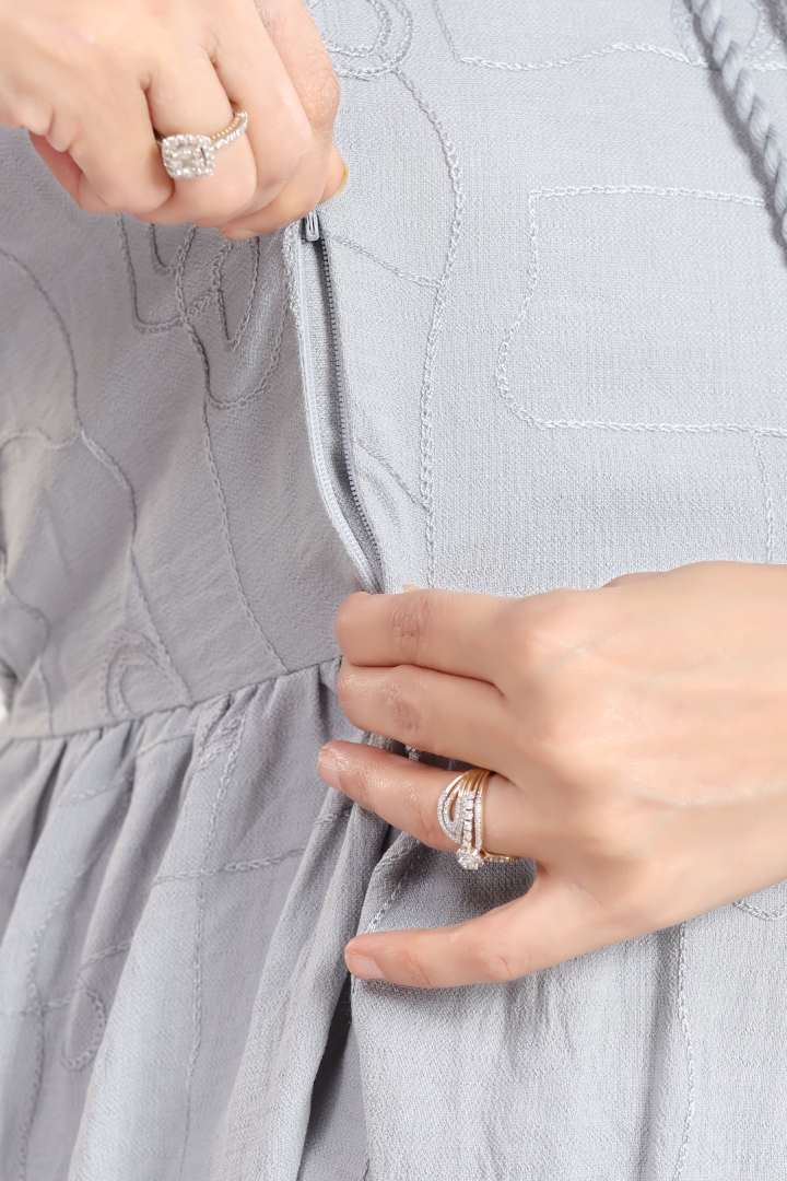 Glacier Grey Chikankari Maternity Dress