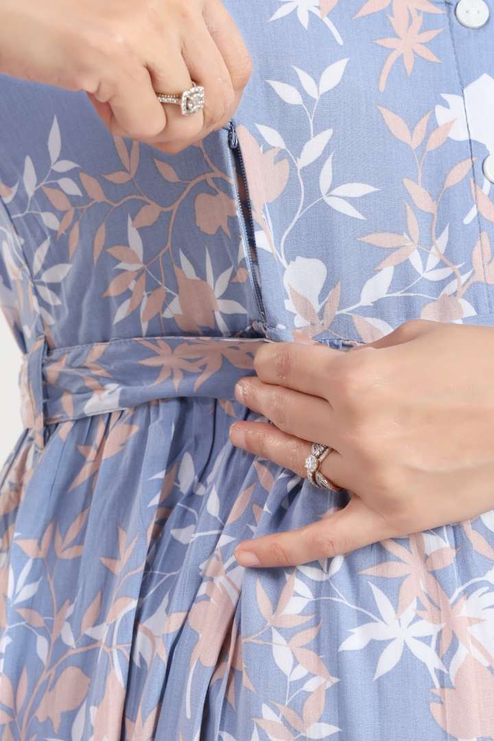 Blue Canopy Printed Maternity Dress