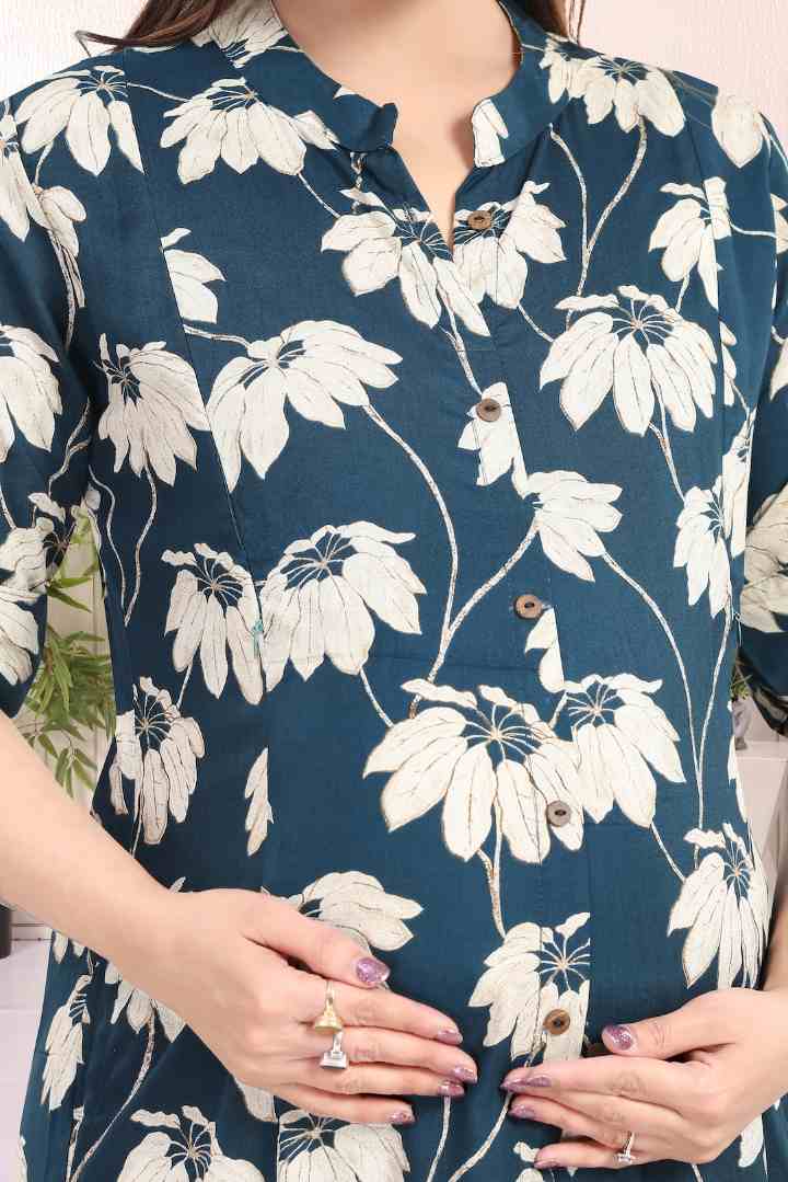 Peacock Blue Printed Feeding Kurti