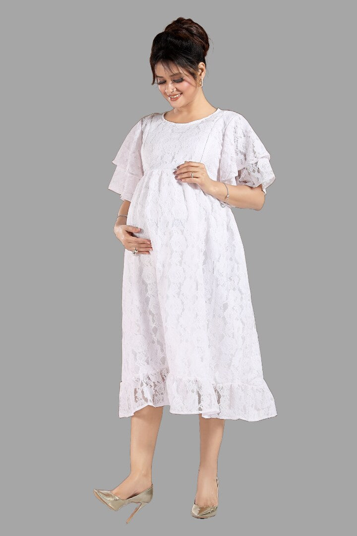Pearl White Lace Nursing Dress