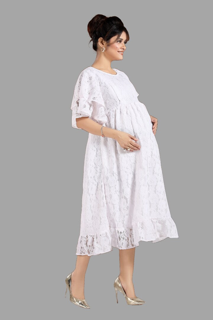 Pearl White Lace Nursing Dress