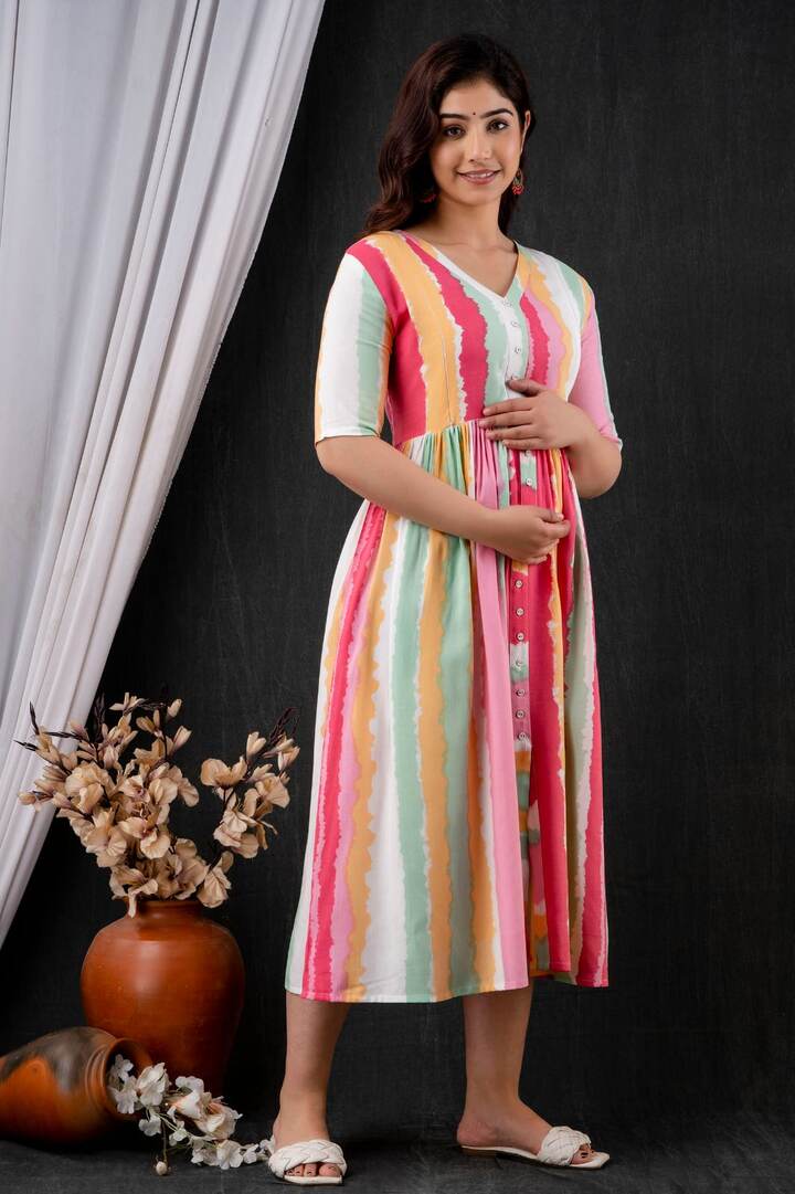 cotton breastfeeding dress Cheerful Rainbow Cotton Feeding & Nursing Dress XL