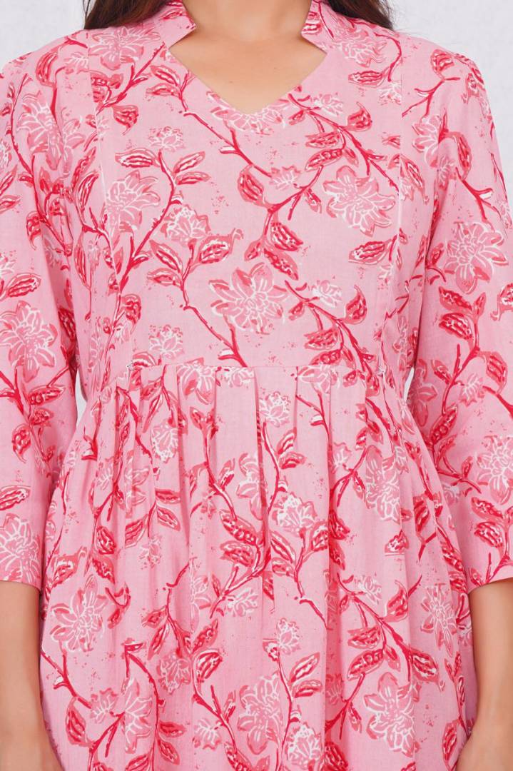 Light Pink Printed Nursing Kurta