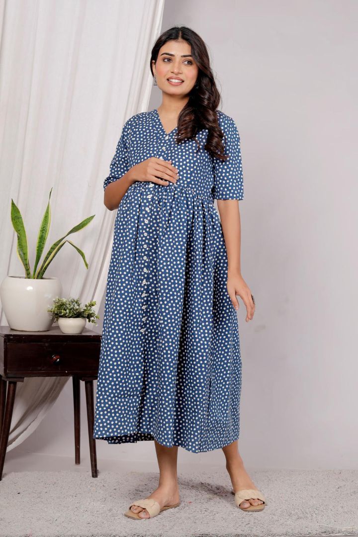 Maternity Gown Feeding Dress For Mom Cute Polka Dot Maternity Nursing Dress Stylish Mom Outfit XL Maternity Gown Feeding Dress For Mom Cute Polka Dot Maternity Nursing Dress Stylish Mom Outfit XL