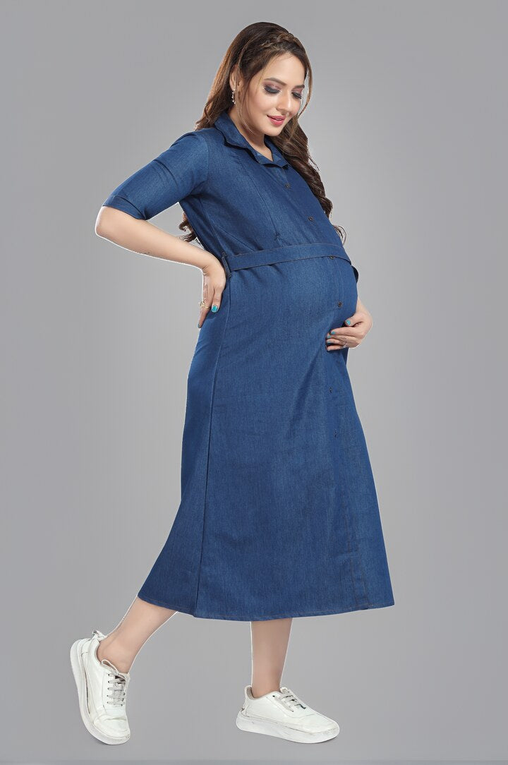 Dark Blue A line Feeding Dress