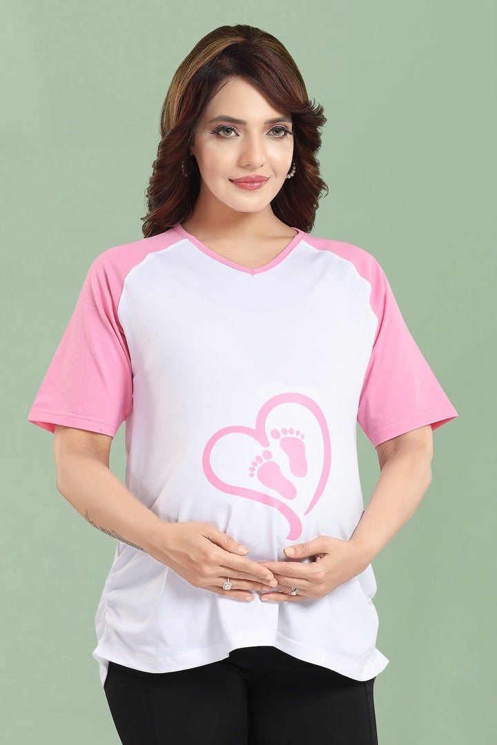 MomsBae Girly Pink Graphic Maternity T Shirt, graphic print detail