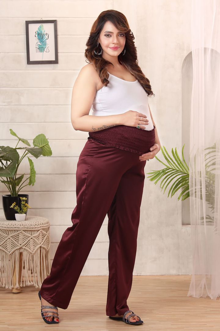 Wine Smocked Maternity Pant