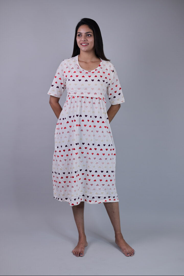 Red Heart Print Feeding Dress