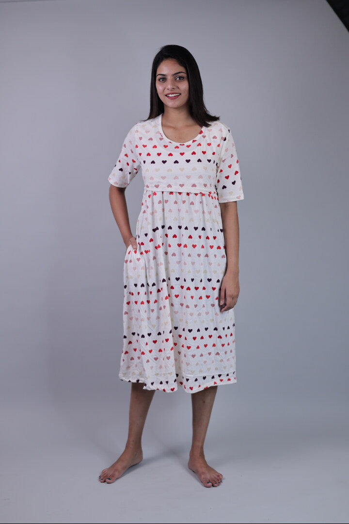 Red Heart Print Feeding Dress