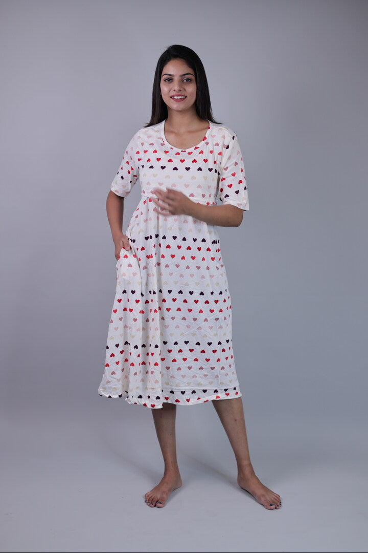 Red Heart Print Feeding Dress