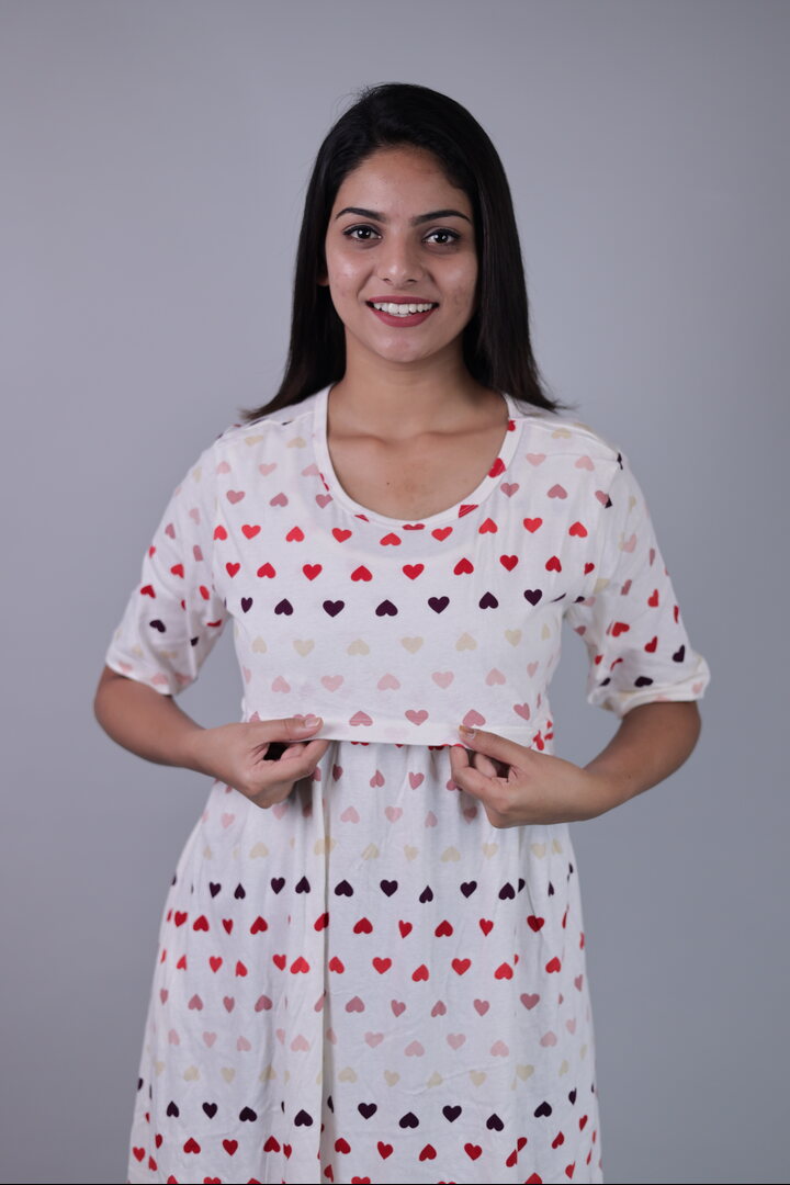 Red Heart Print Feeding Dress