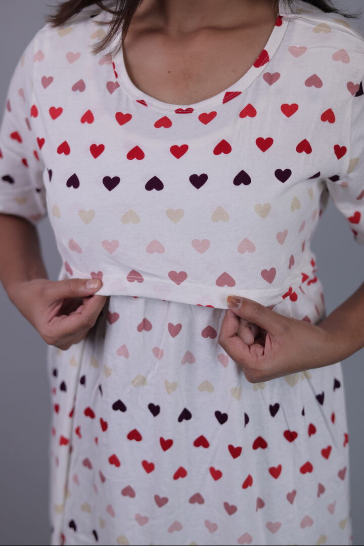 Red Heart Print Feeding Dress