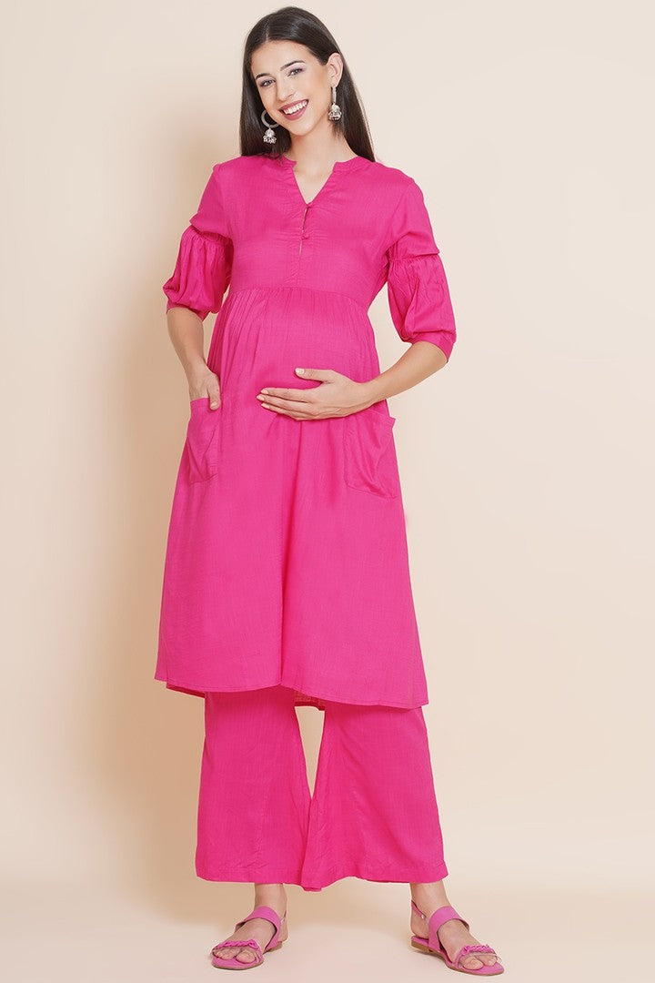 Hot Pink Nursing Flared Kurta Set