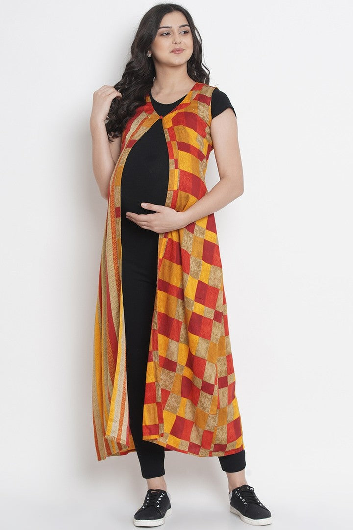 Geometric Print Long Maternity Shrug