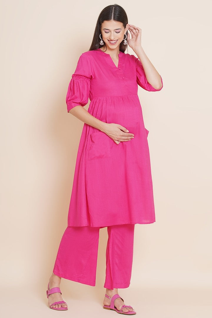 Hot Pink Nursing Flared Kurta Set