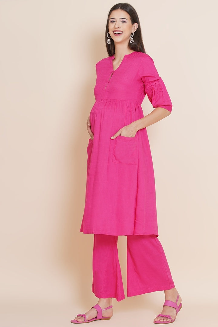 Hot Pink Nursing Flared Kurta Set