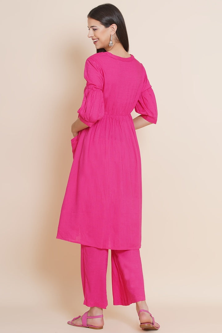 Hot Pink Nursing Flared Kurta Set