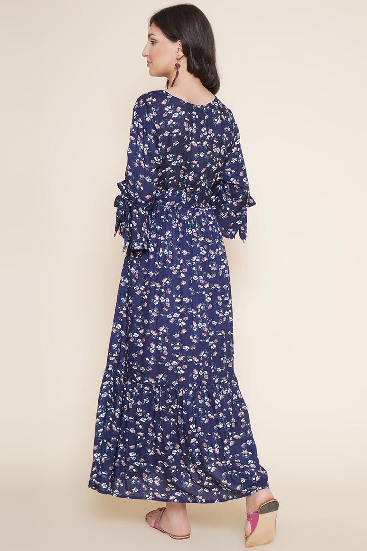 Navy Floral Blue Nursing Gown