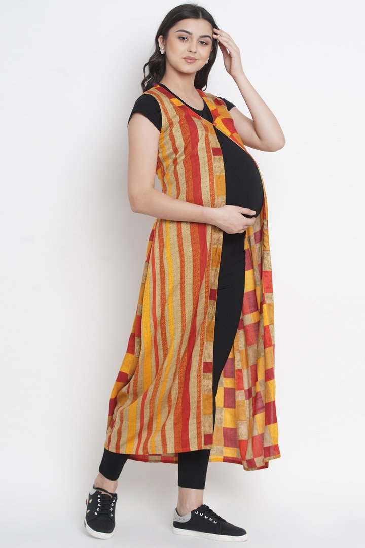 Geometric Print Long Maternity Shrug