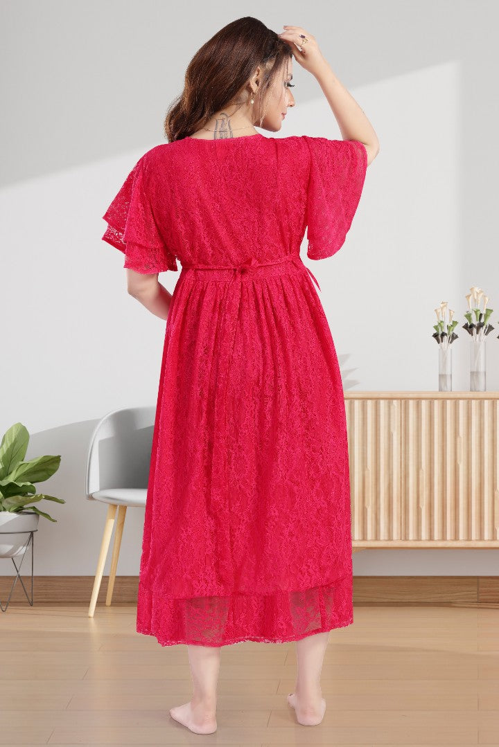 Raspberry Sorbet Lace Nursing Dress