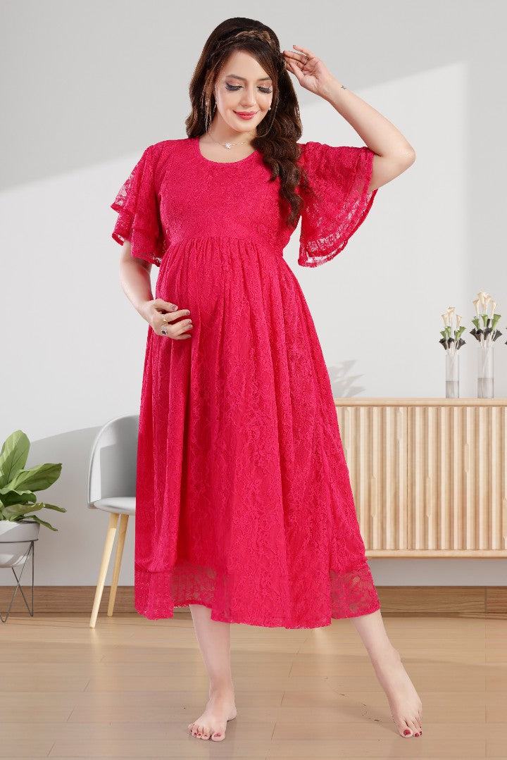 Raspberry Sorbet Lace Nursing Dress