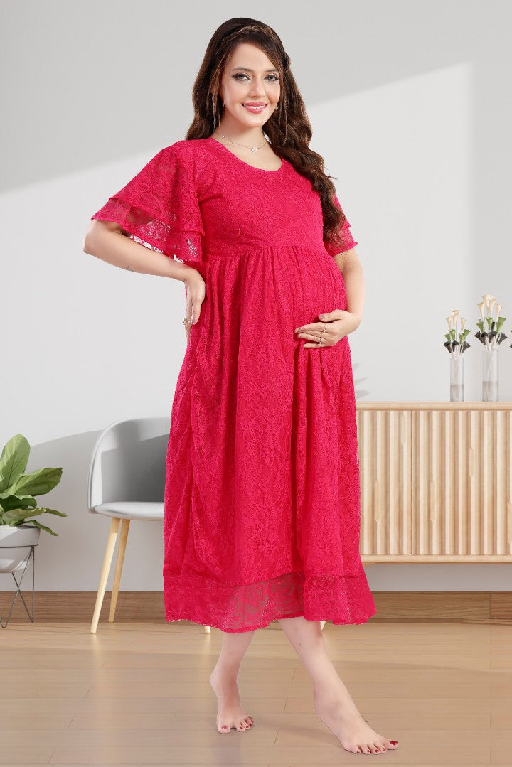 Raspberry Sorbet Lace Nursing Dress