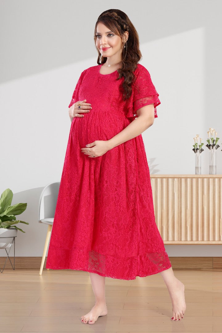 Raspberry Sorbet Lace Nursing Dress