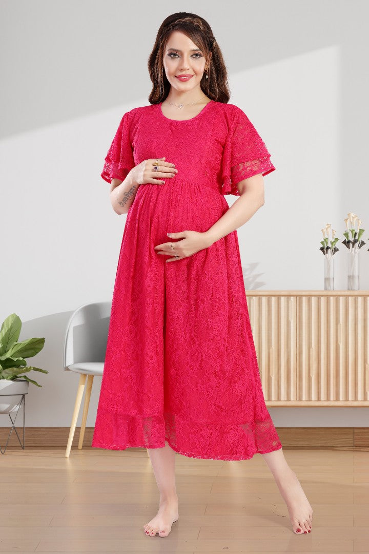 Raspberry Sorbet Lace Nursing Dress