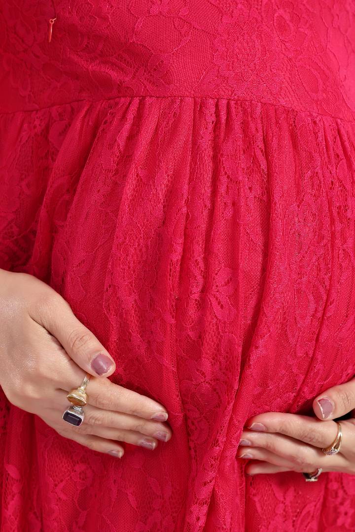 Raspberry Sorbet Lace Nursing Dress