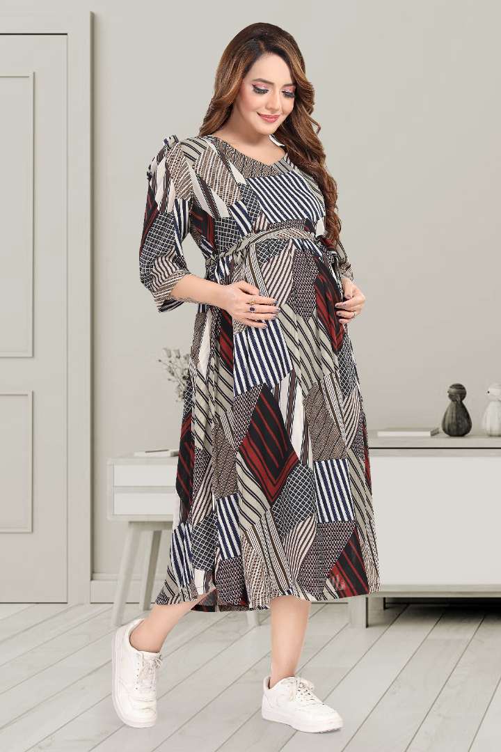 Kaleidoscopic Print Maternity Feeding Dress
